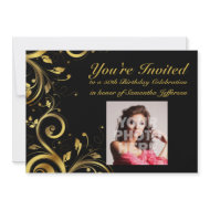 Black+Gold Swirl, Custom Photo 50th Birthday Party invitation