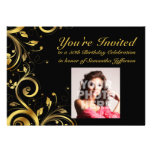 Black+Gold Swirl, Custom Photo 50th Birthday Party invitations