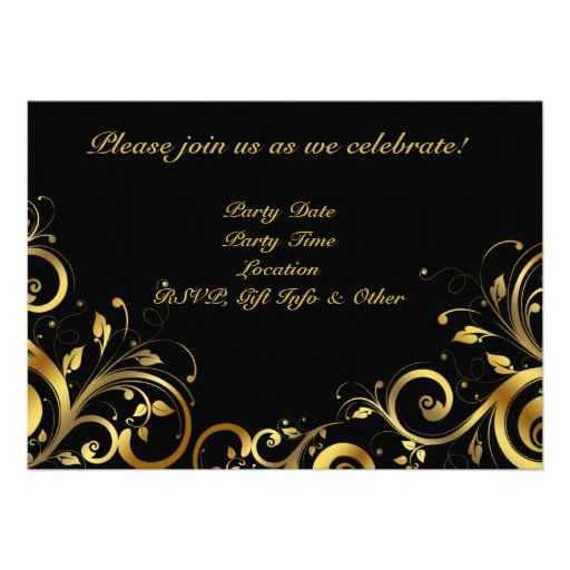 Black+Gold Swirl, Custom Photo 50th Birthday Party Personalized Invitation