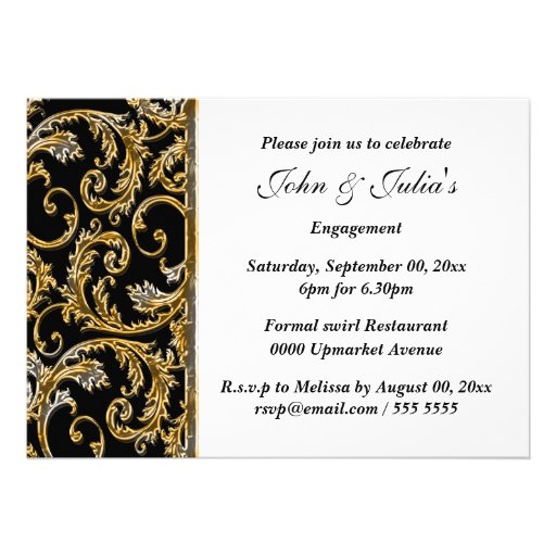 Black gold swirl engagement anniversary CUSTOMIZE Personalized Announcements