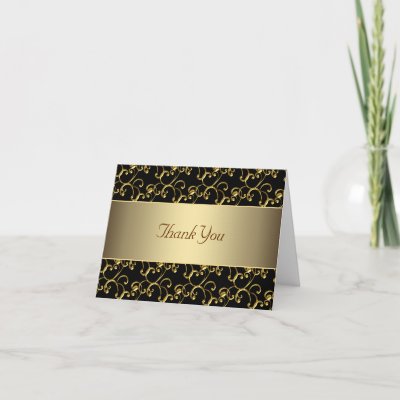 Black Gold Swirl Gold Thank You Cards