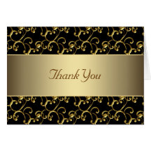 Black Gold Swirl Gold Thank You Cards