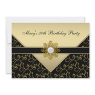 Black Gold Swirl Womans 50th Birthday Party invitation