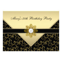 Black Gold Swirl Womans 50th Birthday Party Invites