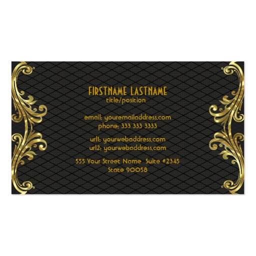 Black & Gold Swirls Business Card Template (back side)