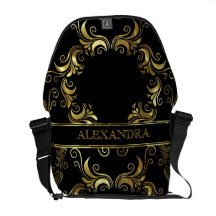 Black & Gold Swirls Design- Monogram Messenger Bags