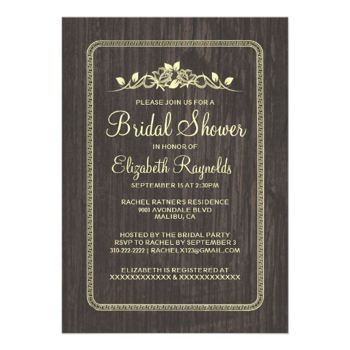 Black Gold Vintage Barn Wood Bridal Shower Invites