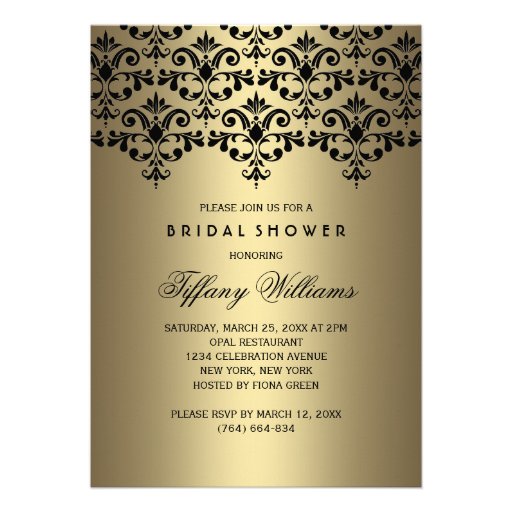 Black & Gold Vintage Damask Bridal Shower Invite