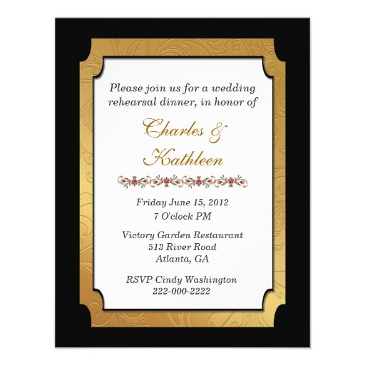 Black & Gold Wedding Rehearsal Dinner Invitation