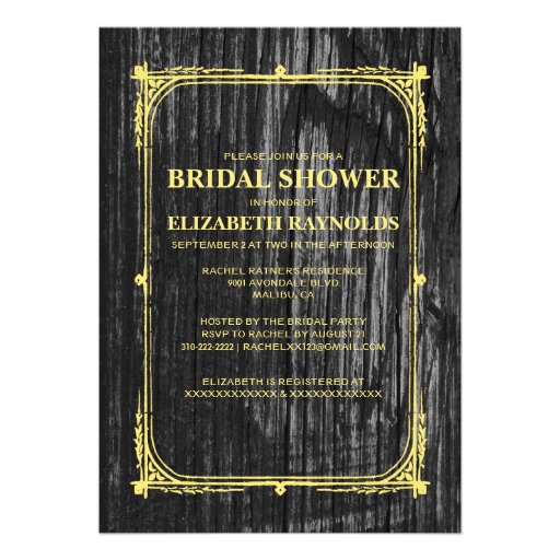 Black & Gold Western Wood Bridal Shower Invitation