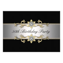 Black Gold Womans 50th Birthday Custom Invitations