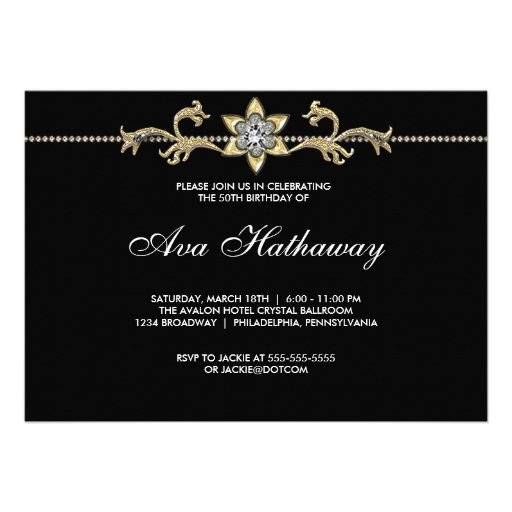 Black Gold Womans 50th Birthday Invitation
