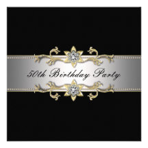 Black Gold Womans 50th Birthday Party Custom Announcements