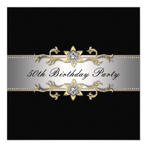 Black Gold Womans 50th Birthday Party Custom Announcements