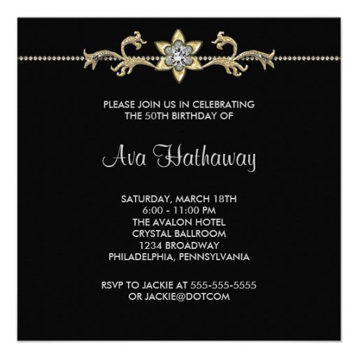 Black Gold Womans 50th Birthday Party Custom Announcements