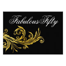 Black Gold Womans 50th Birthday Party Custom Invitations