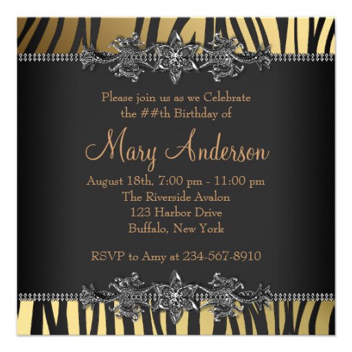 Black Gold Womans Birthday Party Announcement