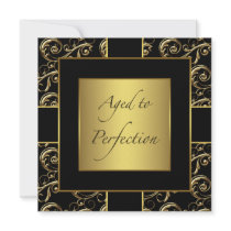 Black Gold Womans Birthday Party Invitations