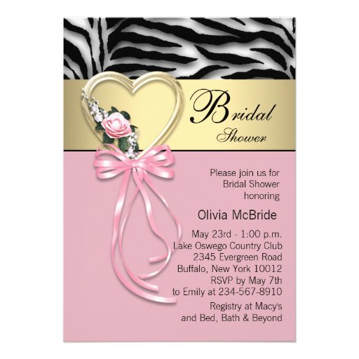 Black Gold Zebra Pink Zebra Bridal Shower Personalized Invites