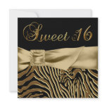 Black Gold Zebra Sweet 16 Birthday Party Custom Invites