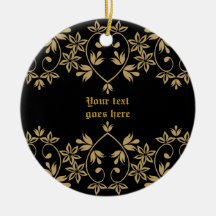 Black golden damask border custom ornament