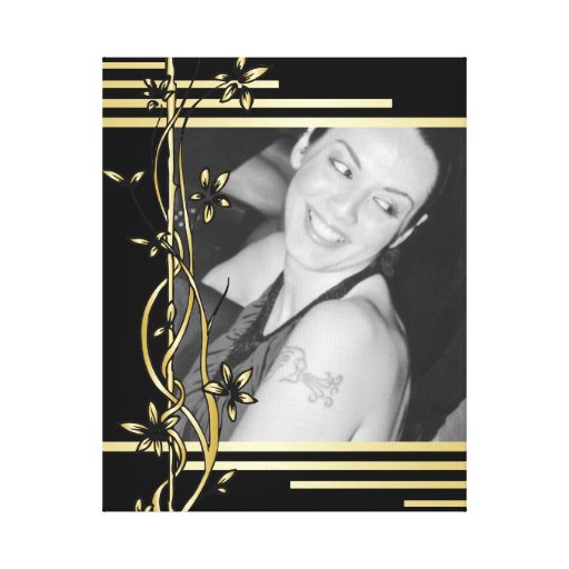 Black golden floral border portrait wrapped canvas canvas prints