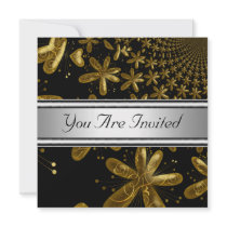 Black Golden Flowers Birthday Party Gold Black Personalized Invitation