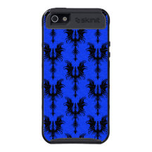 Black Gothic Dragons on Blue Pattern Cover For iPhone 5