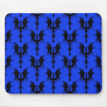 Black Gothic Dragons on Blue Pattern Mousepad