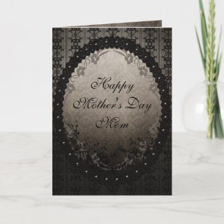 Black Gothic Lace & Damask Mother's Day Card zazzle_card