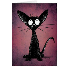 Black gothic oriental cat on purple custom card