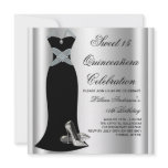 Black Gown High Heel Shoes Sweet 15 Quinceanera Custom Invitations