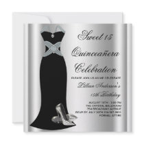 Black Gown High Heel Shoes Sweet 15 Quinceanera Custom Invitations