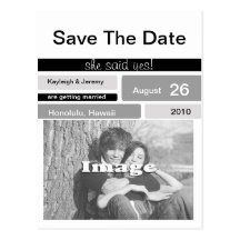 Black Gray and White Photo Save The Date Postcard