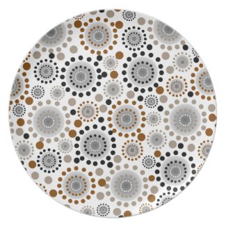 Black Gray & Brown Abstract Circles Pattern Dinner Plates