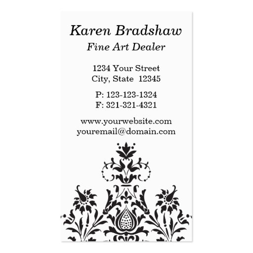 Black & Gray Damask Fine Art Dealer Business Cards (front side)