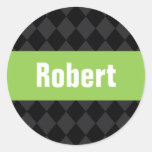 Black gray diamond pattern personalized name tag sticker