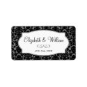 Black gray elegant damask border wedding favor tag label