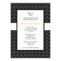 Black Gray Fleur de Lis Border Formal Graduation Invitations