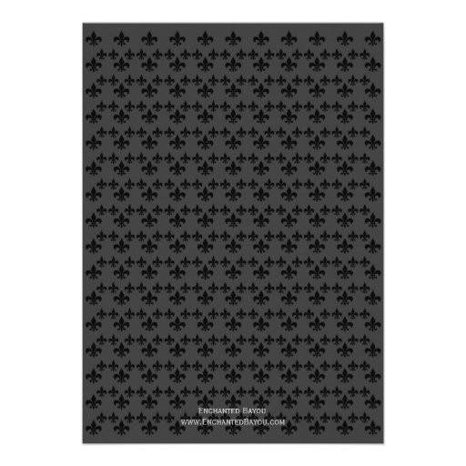 Black Gray Fleur de Lis Border Formal Graduation Invitations