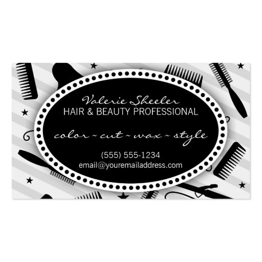 Black & Gray Hair & Beauty Coupon Business Cards (front side)