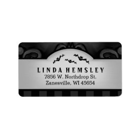 Black & Gray Halloween Address Label with Bats