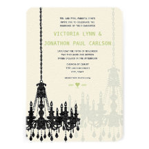 Black Gray Lime Damask Chandelier Wedding Custom Invitation