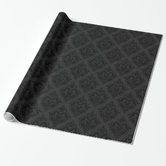 Black & Gray Monochromatic Damask Pattern Wrapping Paper