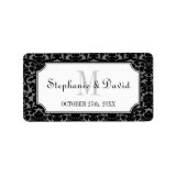 Black gray monogram damask frame wedding favor tag address label