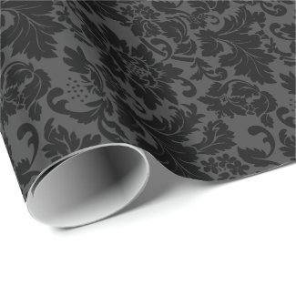 Black & Gray Monotones Floral Damasks Pattern Wrapping Paper
