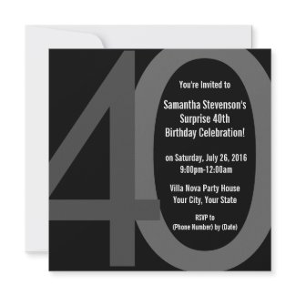 Black/Grey Square Big 40 Birthday Party Invitation invitation