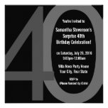 Black/Gray Square Big 40 Birthday Party Invitation