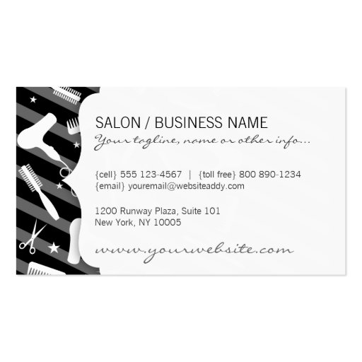 Black Gray & White Hair Salon Tools Business Card (back side)