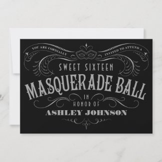 Black, Gray & White Sweet 16 Masquerade Invitation zazzle_invitation